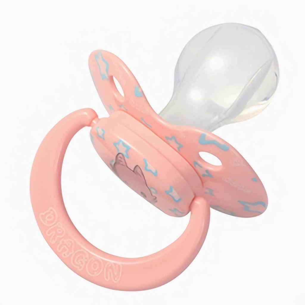Cute Silicone Adult Pacifiers Pink: Big Shield Binky for Anxiety - Large Size Butterfly Shaped Paci with Handle Dragon Printed