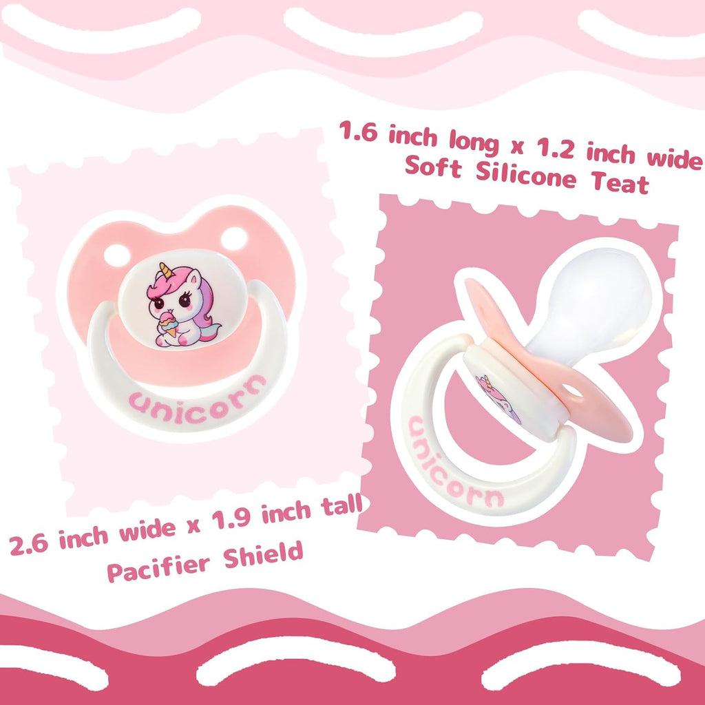 Cute Adult Sized Pacifier for Anxiety: Big Shield Unicorn Paci for Autism - Soft Silicone Large Nipple Binky for Sleeping Pink and White