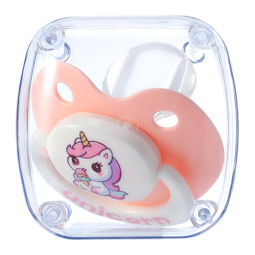 Cute Adult Sized Pacifier for Anxiety: Big Shield Unicorn Paci for Autism - Soft Silicone Large Nipple Binky for Sleeping Pink and White