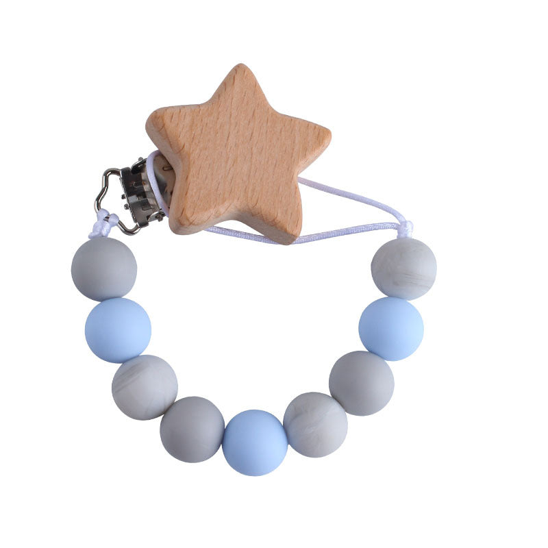 Wooden Star Pacifier Chain Clip – Cute Boho Soother Holder