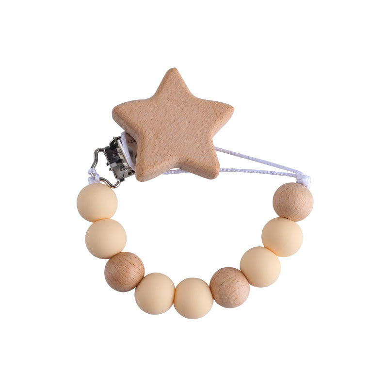 Wooden Star Pacifier Chain Clip – Cute Boho Soother Holder