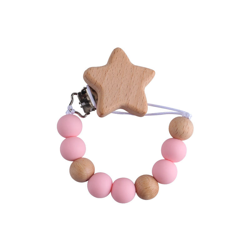 Wooden Star Pacifier Chain Clip – Cute Boho Soother Holder